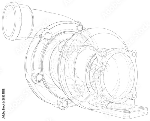 Vector turbocharger isolated. Vector illustration. Tracing illustration of 3d.