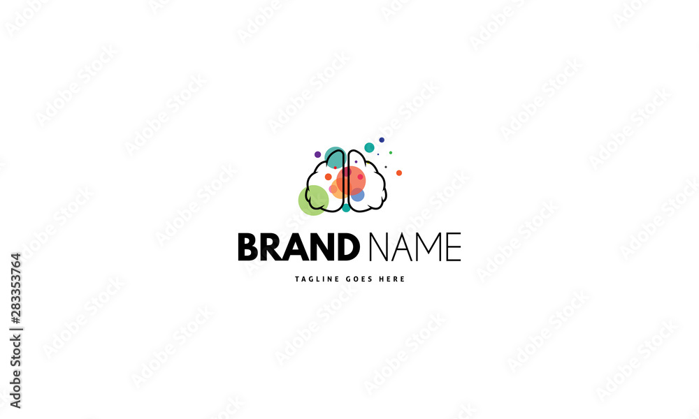 Vector logo on which an abstract image of the silhouette of the brain in the center of which is colored circles. Vector logo on which an abstract image of the silhouette of the brain in the center of which is colored circles.