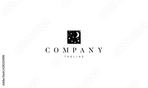 Vector logo on which the abstract image of the moon on the starry sky.