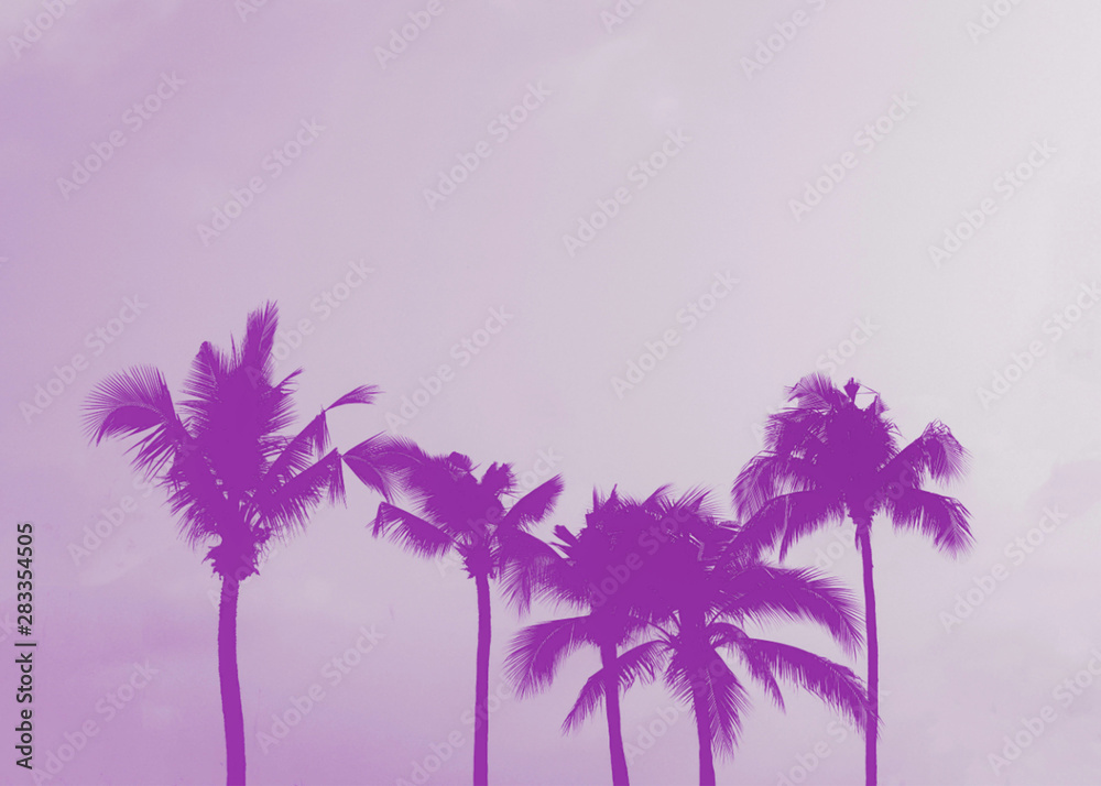 Palm tree silhouette purple pastel sky with copy space summer concept