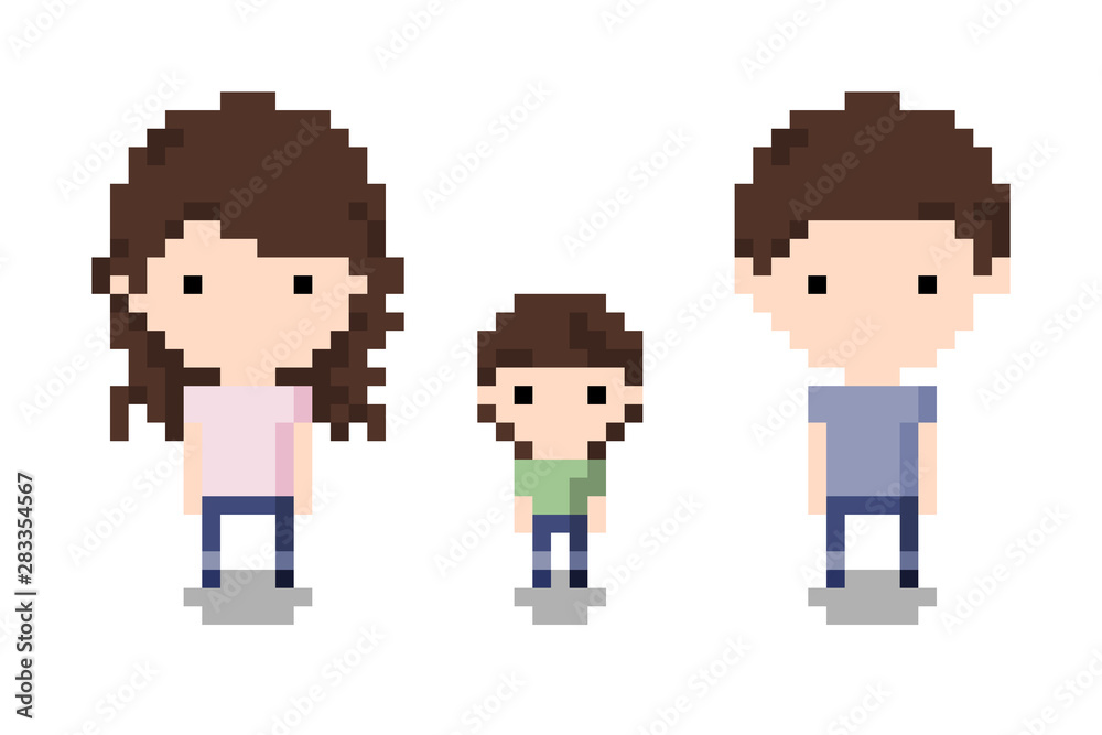 Family, Dad, Mom and Son Icon, Pixel 8 bit style Family, Dad, Mom and Son Icon, Pixel 8 bit style