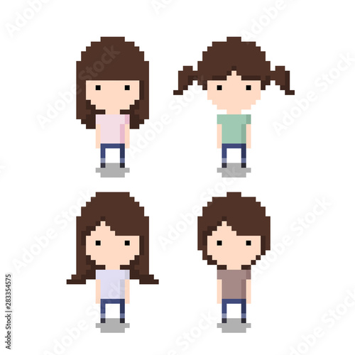 Set of Girl Icon, Pixel 8 bit style