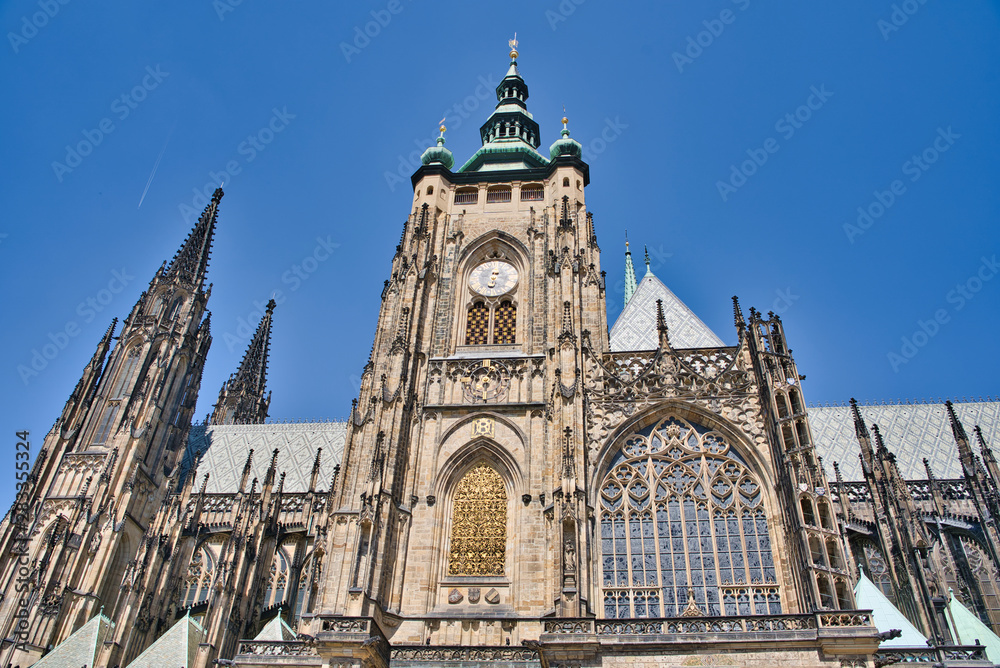 Fototapeta premium Front view of the main entrance to the St. Vitus cathedral in Prague Castle in Prague, Czech Republic