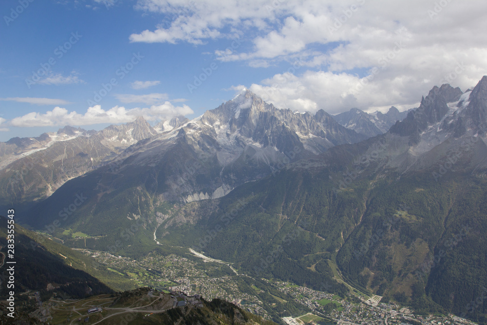 View on valley mountain range in alps 
