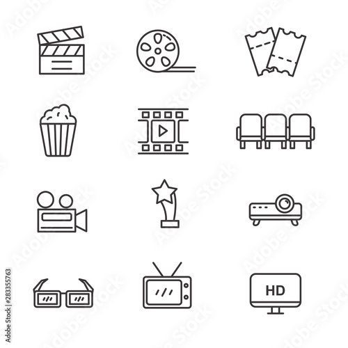 Set of cinema and movie related vector illustration with simple line design suitable for icon or doodle