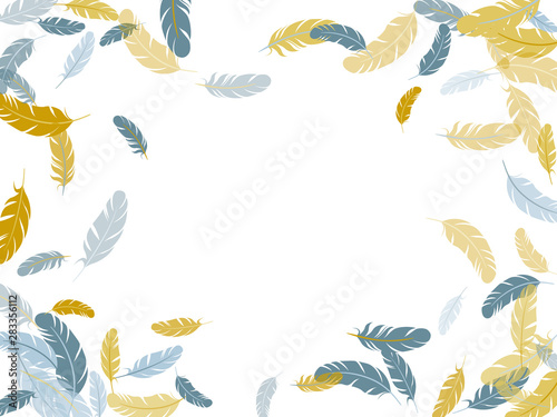 Fluffy twirled feathers on white design.