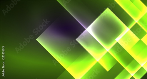 Neon shiny color squares on black, modern template