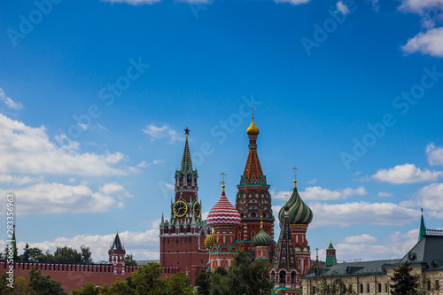The view of Red square and St. Basil's Cathedral in summer, Moscow, Russia. Sights of historical Moscow.