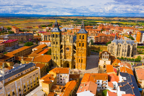 Aerial view on the Episcopal Palace of Astorga. Spain