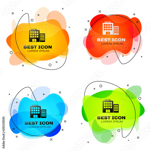 Black Hotel building icon isolated on white background. Set of liquid color abstract geometric shapes. Vector Illustration