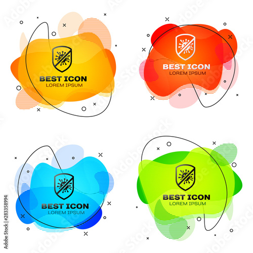 Black Stop virus, bacteria, germs and microbe icon isolated. Antibacterial and antiviral defence, protection infection. Set of liquid color abstract geometric shapes. Vector Illustration