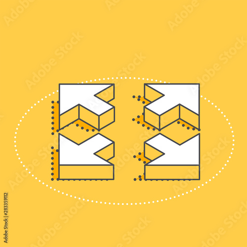 isometric vector image on a yellow background, four arrows pointing in different directions, expanding the scope