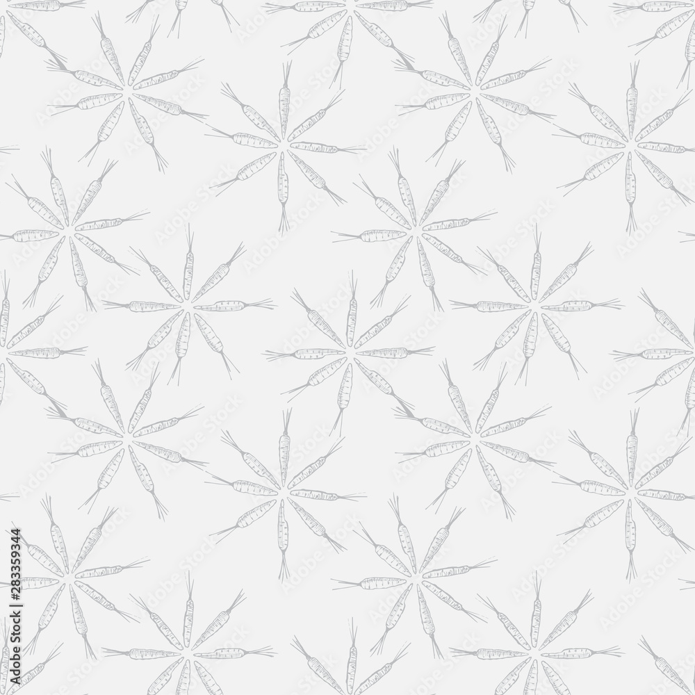 Flower shaped carrot seamless pattern. Vector graphics. White background Flower shaped carrot seamless pattern. Vector graphics. White background