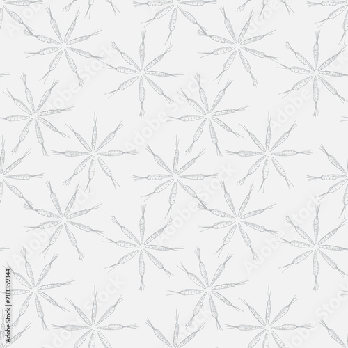 Flower shaped carrot seamless pattern. Vector graphics. White background