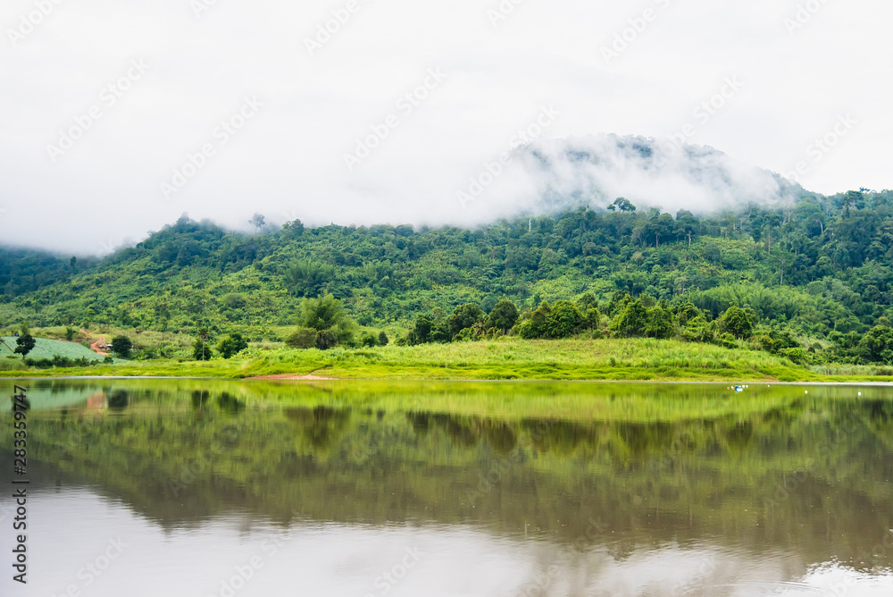 Beautiful landscape view lake of reservoir.Thailand.