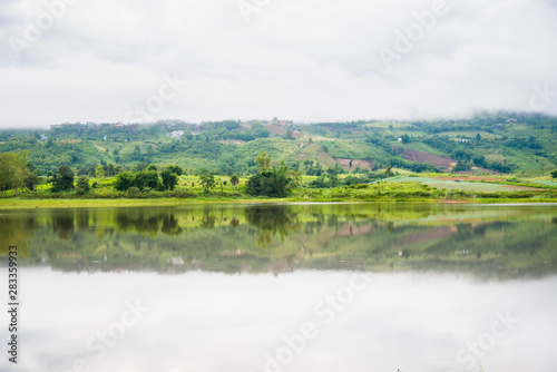 Beautiful landscape view lake of reservoir.Thailand.