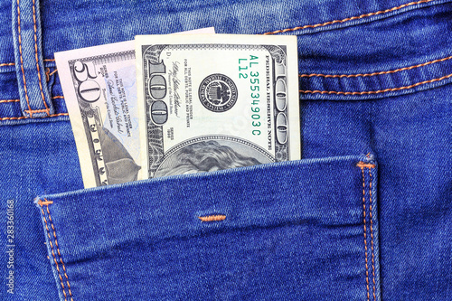 Symbol of America jeans and dollars.