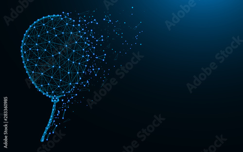 Balloon low poly design, Holiday abstract geometric image, flight wireframe mesh polygonal vector illustration made from points and lines on dark blue background