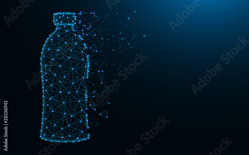 Bottle low poly design, drink abstract geometric image, plastic wireframe mesh polygonal vector illustration made from points and lines on dark blue background
