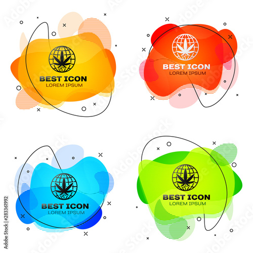 Black Legalize marijuana or cannabis globe symbol icon isolated on white background. Hemp symbol. Set abstract banner with liquid shapes. Vector Illustration