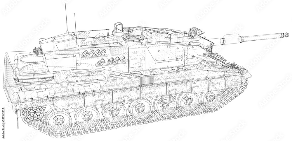 Armored tank technical wire-frame. Vector rendering of 3d.