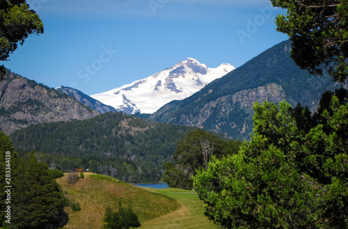 Patagonia landscape in summer, snow on mountain, Bariloche, Argentina, South America