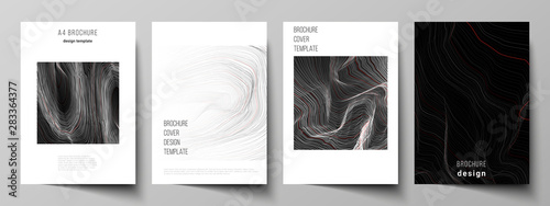 The vector illustration layout of A4 format modern cover mockups design templates for brochure, magazine, flyer, booklet, annual report. 3D grid surface, wavy vector background with ripple effect.