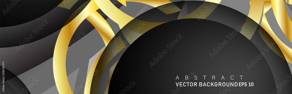 Obraz premium Vector background design that overlaps with gold ring color gradients on black space circles for text and background design