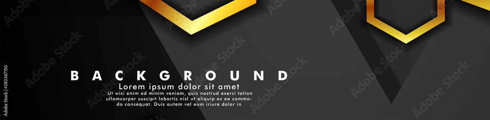 Obraz premium Set banner vector with hexagon gold color and black background. suitable for any background. cover design in EPS 10. space for text