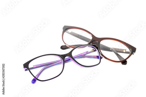 Two pairs of plastic fashionable eyeglass frames. Isolated