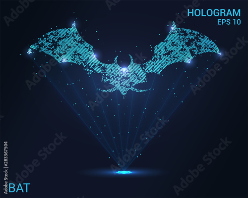 A hologram of a bat. A holographic projection of a bat. Flickering energy flux of particles.