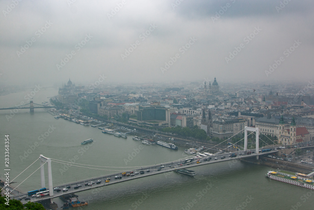 Budapest, Hungary. Panarama view to the city. The banks of the Danube. Spring. Tourism and travel. 