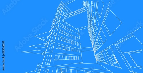 architecture background 3d illustration  sketch line geometric  architectural background