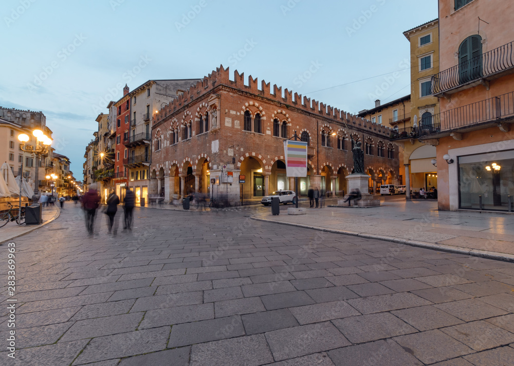 Ancient square in Verona in sunset time.
