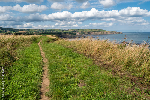 Walking on the Cleveland Way between Robin Hoods Bay and Cloughton in North Yorkshire