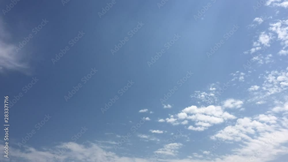 White clouds disappear in the hot sun on blue sky. Time-lapse motion clouds, blue sky background and sun. White clouds disappear in the hot sun on blue sky. Time-lapse motion clouds, blue sky background and sun.