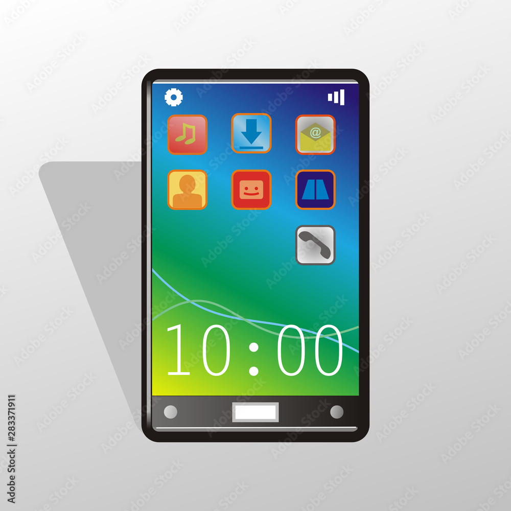 Smartfon z niebieskozielonym ekranem na pulpicie, którego znajudją się ikony. Smartfon z niebieskozielonym ekranem na pulpicie, którego znajudją się ikony.