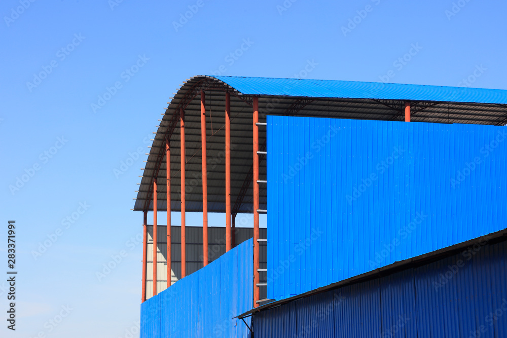 Fototapeta premium Blue corrugated plate workshop