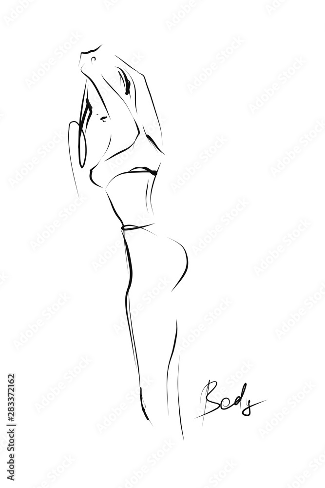 Sporty female body, silhouette. Sketch, vector Sporty female body, silhouette. Sketch, vector