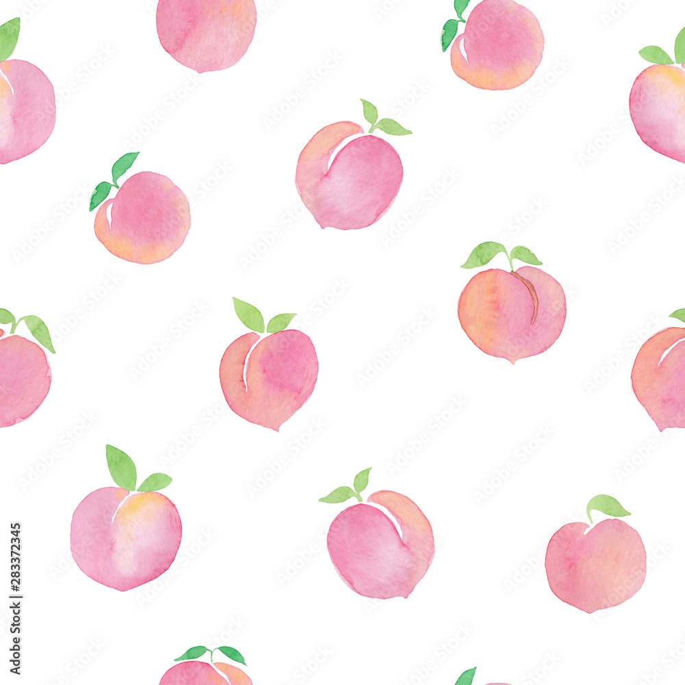 Peach sweet fruits watercolor seamless pattern isolated on white background Peach sweet fruits watercolor seamless pattern isolated on white background