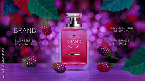 Elegant glass bottle for women perfumes with wild berries