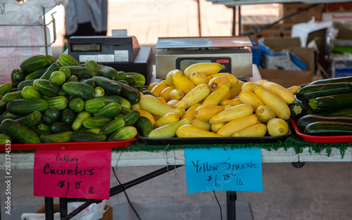 fresh fruits and vegetables displayed at the farmers maket photo