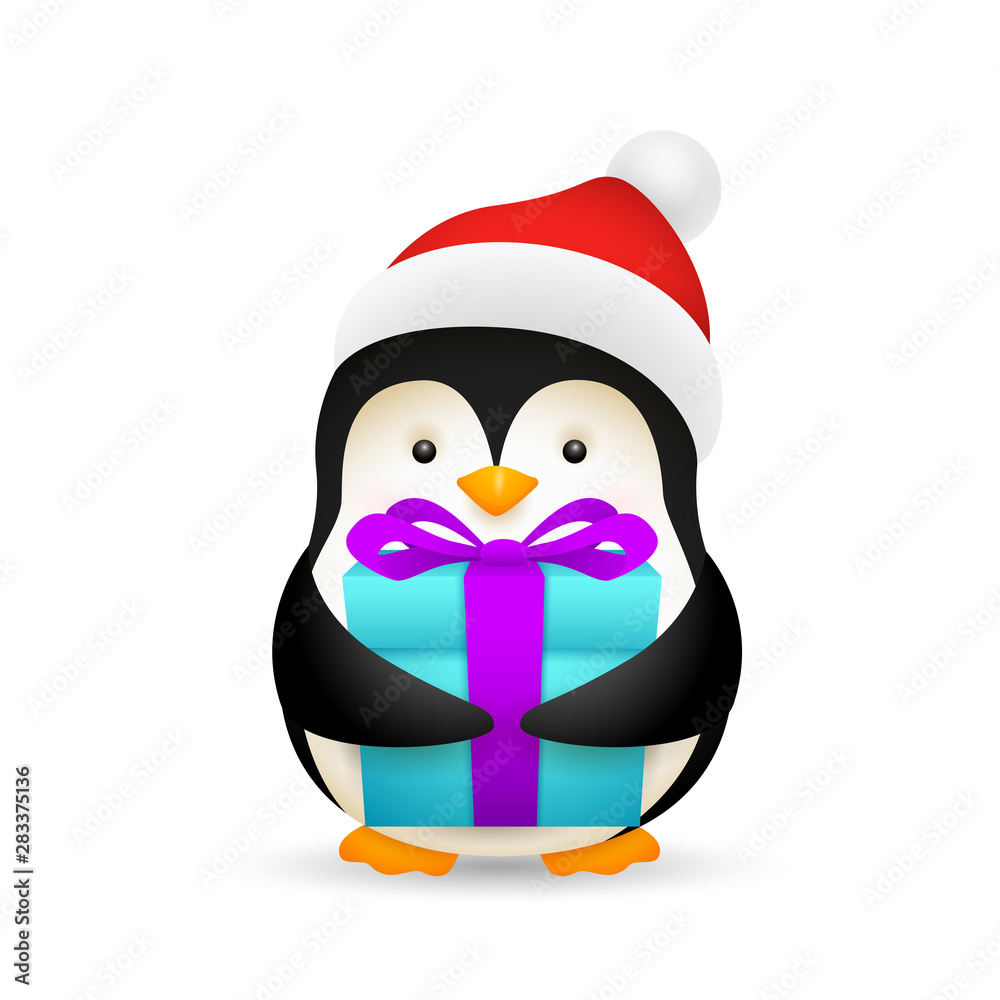 Fototapeta premium Cute little penguin with gift box