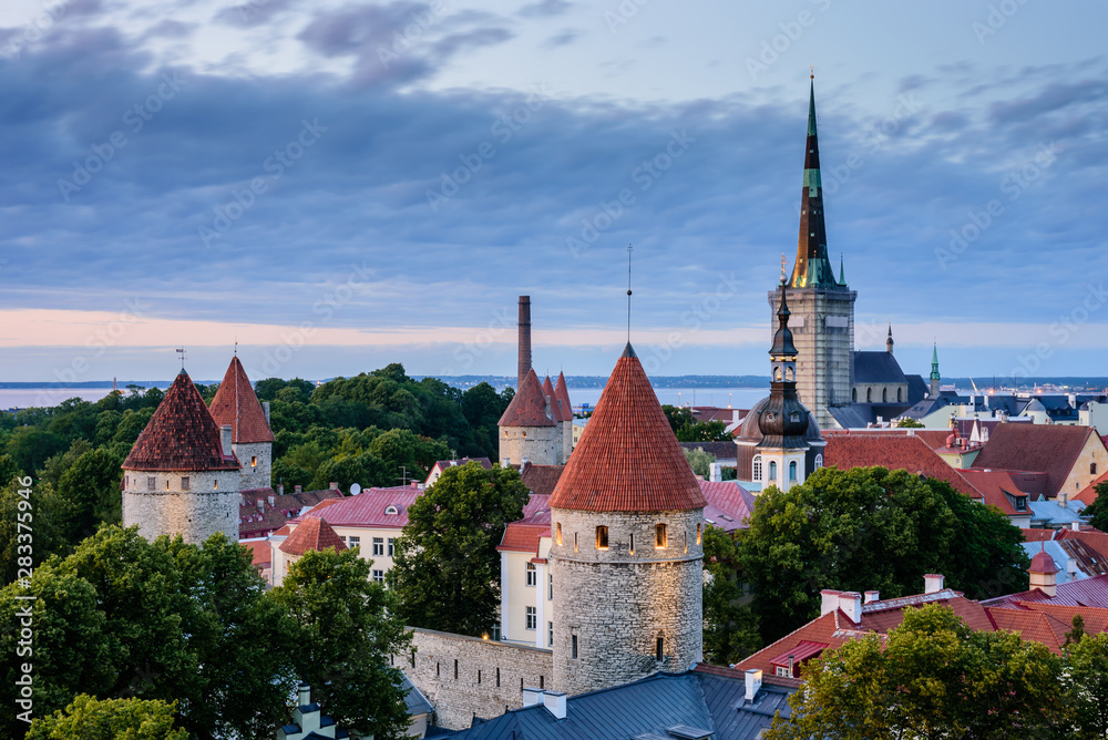 Aerial View of Tallinn Old Town, Estonia. The classic Iconic view of the city. 