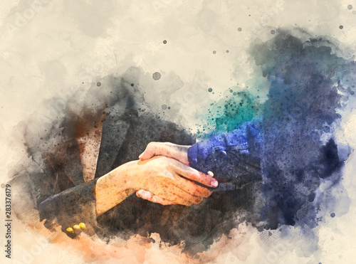 Abstract colorful Business teamwork handshake on watercolor illustration painting background.
