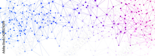Global social communication banner with purple network mesh.