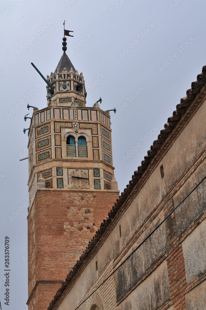 Andalusian clock on the minaret of Teboursouk Mosque, Tunisia