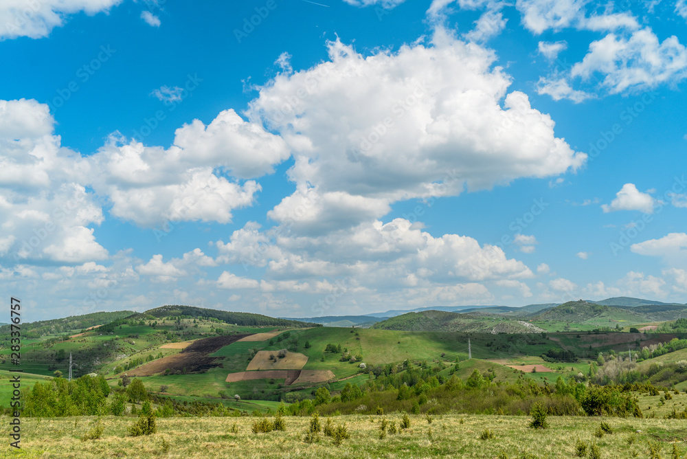 Serbia countryside landscape with dramatic sky