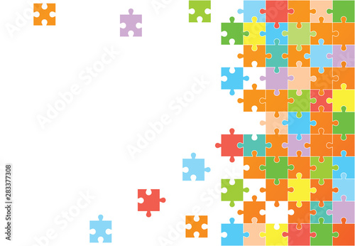 Vector Abstract colorful background made from orange puzzle pieces and place for your content. 