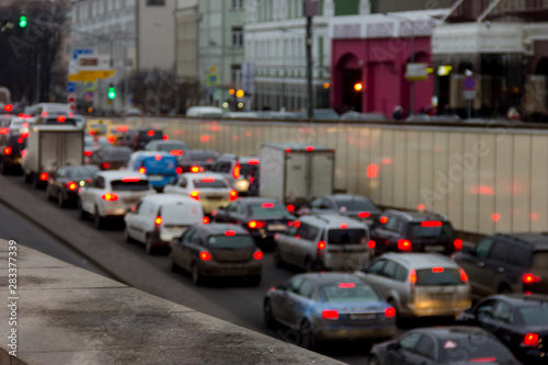 Traffic lights on the street. Blurred bokeh defocused effect